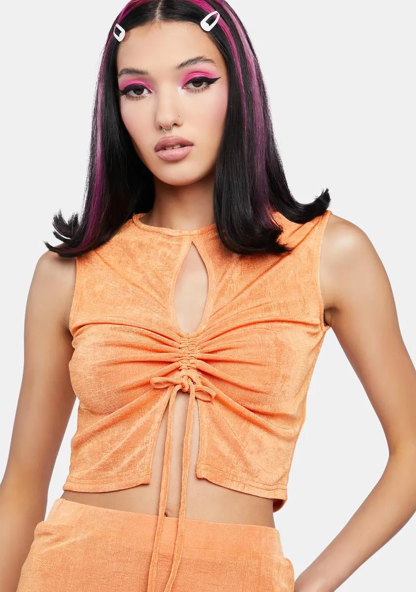Orange Ruched Front Crop Top sold by Dolls Kill