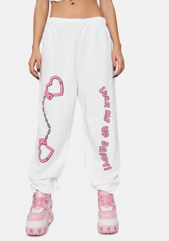 White Lock Me Up Sweatpants sold by Dolls Kill
