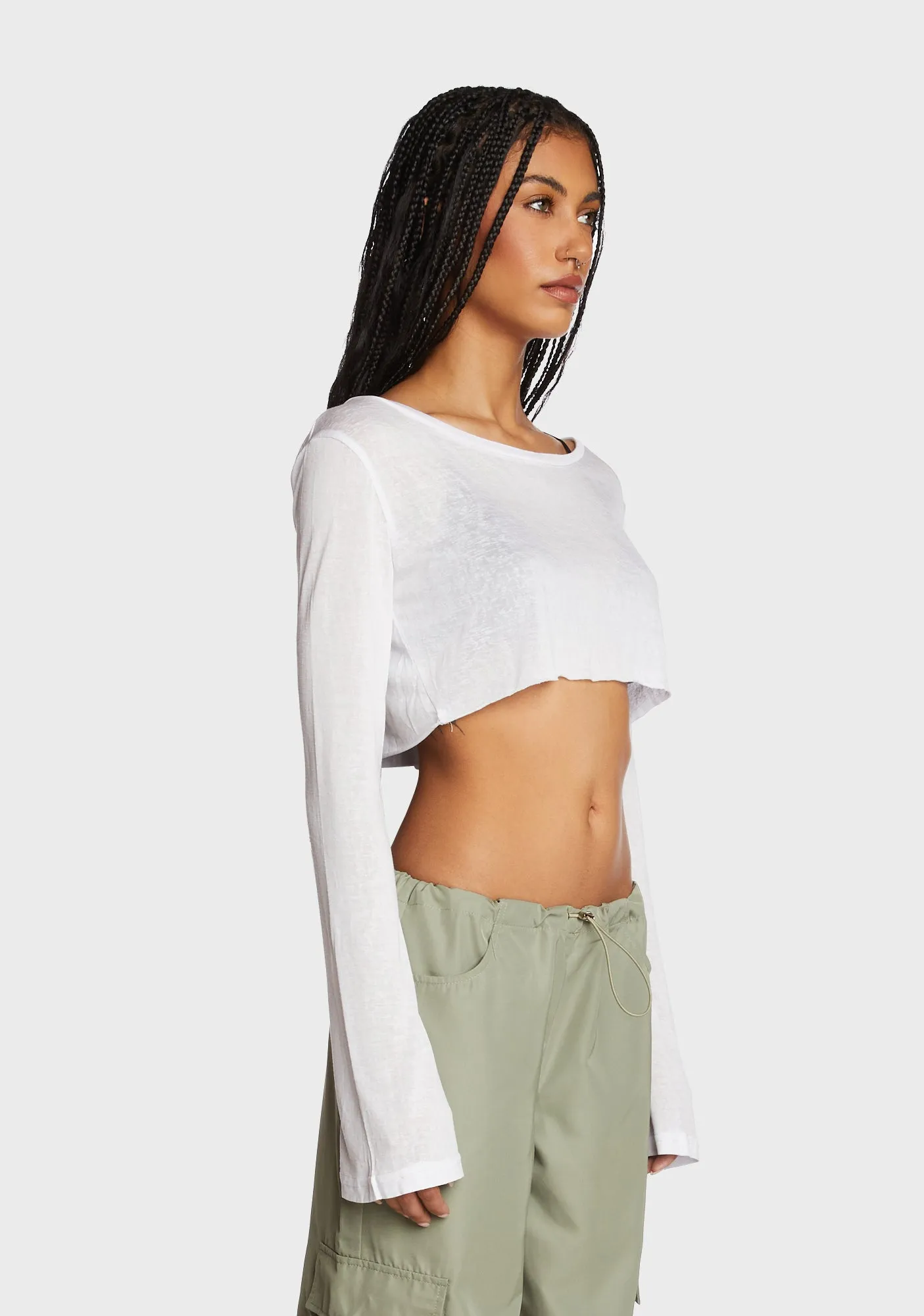 Sheer Raw Hem Crop Top - White sold by Dolls Kill product image thumbnail 3