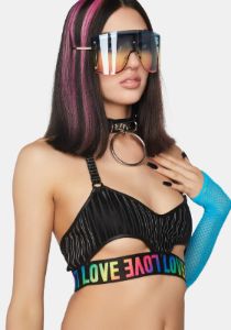 Love Elastic Underboob Cut-Out Pride Bra Top sold by Dolls Kill
