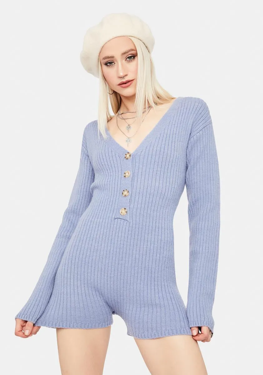 Sky Chill Takeover Knit Ribbed Romper sold by Dolls Kill