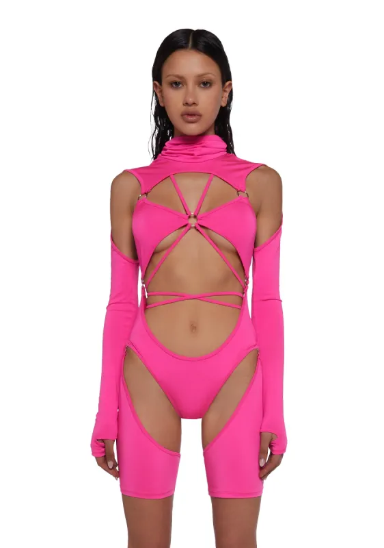 Drifting Guardian Cut-Out Romper - Pink sold by Dolls Kill