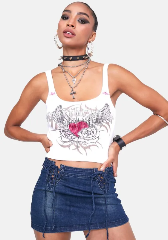 Heartbreaker Graffiti Print & Rhinestone Rib Cami Top sold by Dolls Kill