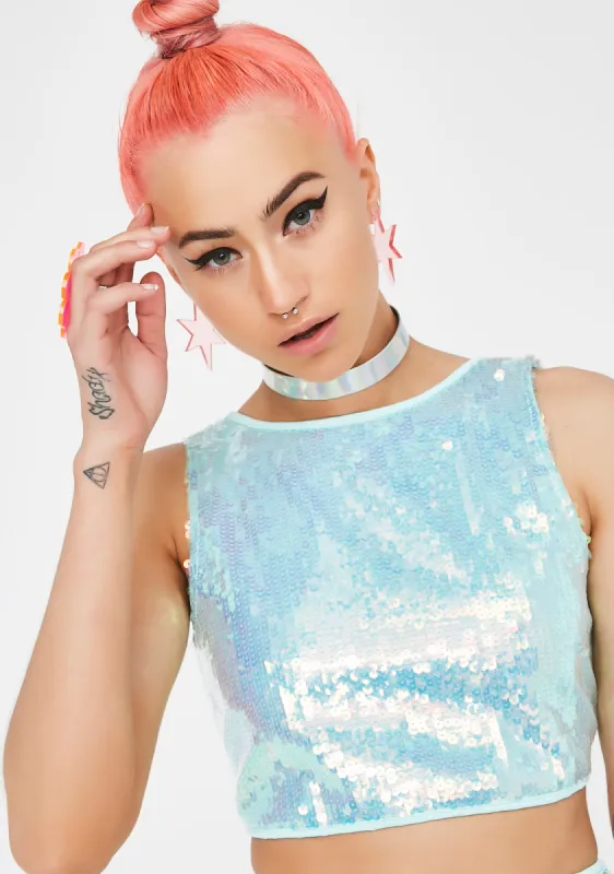 Ice Shimmer Faith Crop Top sold by Dolls Kill
