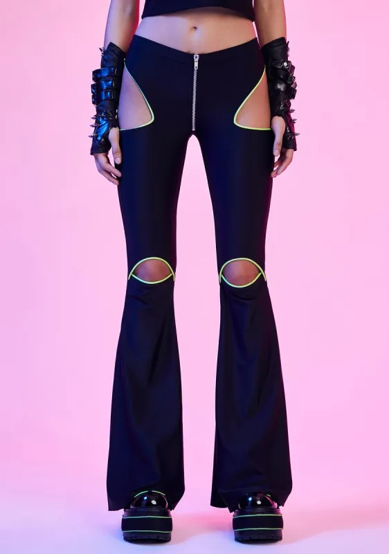 Rave Vixen Cut-Out Flare Pants sold by Dolls Kill
