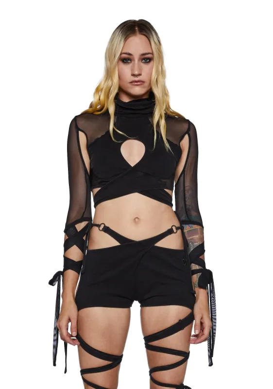 Tempo Mock Neck Wrap Top sold by Dolls Kill