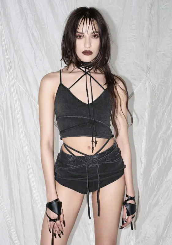 Synth Layered Crop Tank With Logo Charm Wrap Straps sold by Dolls Kill