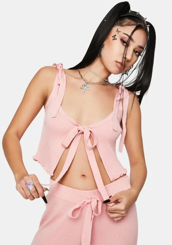 Lettuce Edge Rib Knit Tie Front Cami Top sold by Dolls Kill