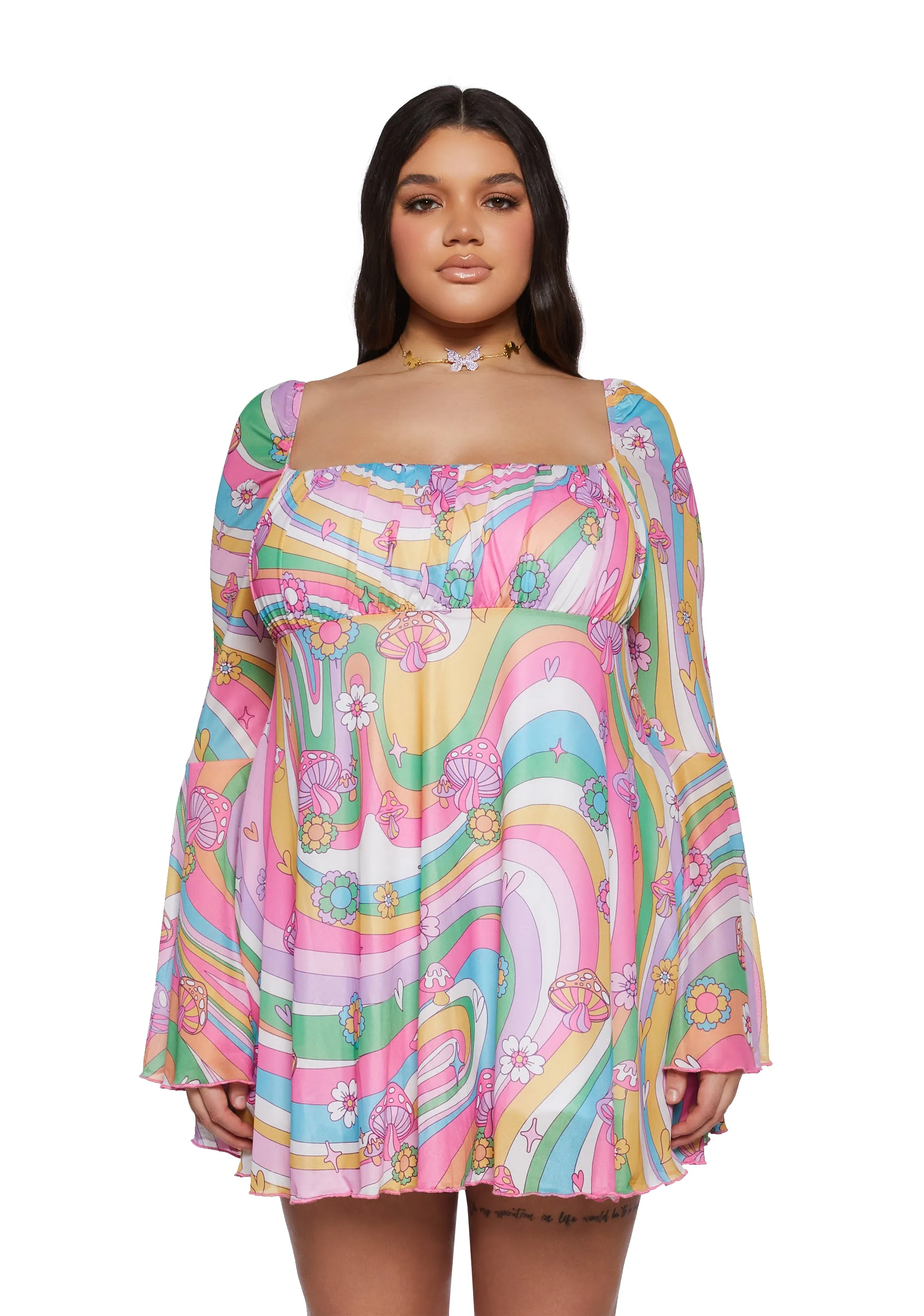 Plus Technicolor Dreams Bell Sleeve Dress sold by Dolls Kill
