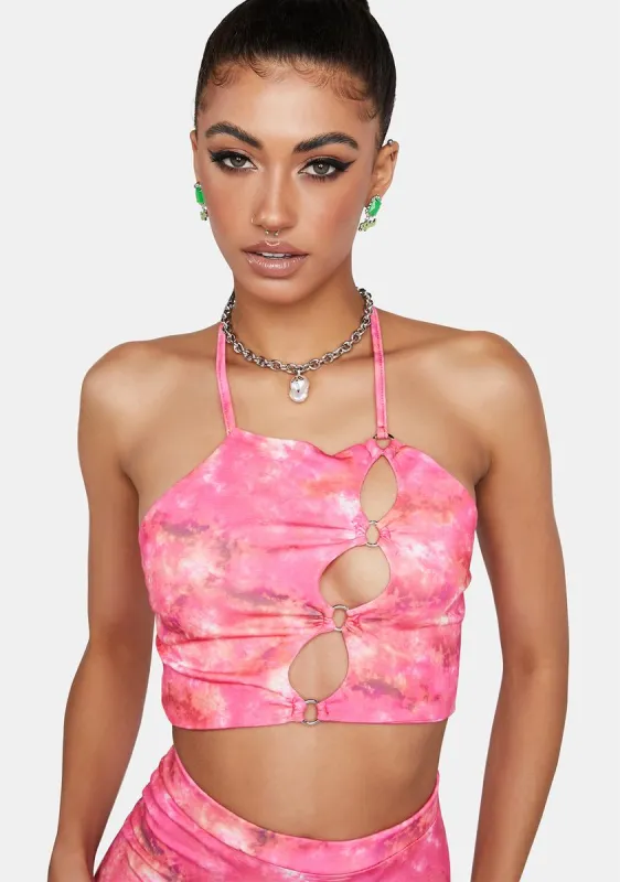 Pink Tie Dye Strappy Crop Top sold by Dolls Kill