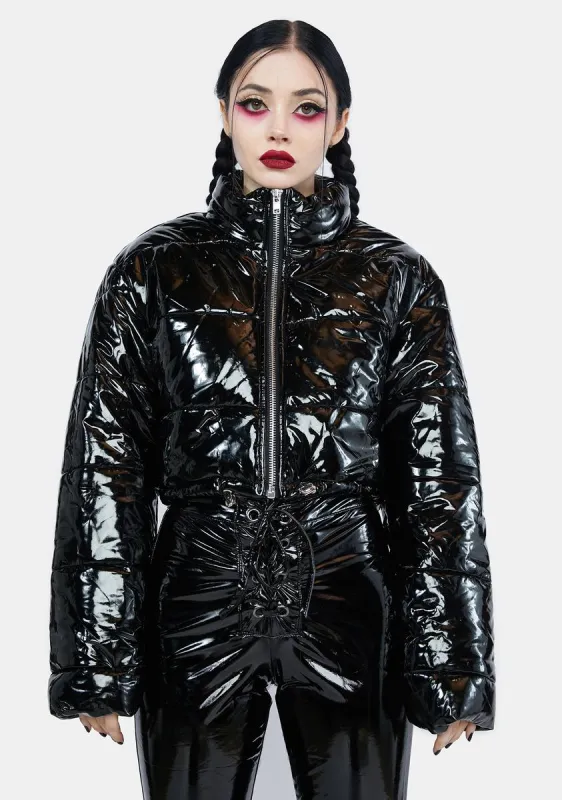 In The City Vinyl Puffer Jacket sold by Dolls Kill