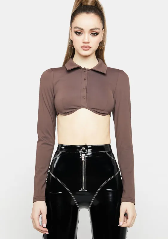 Coffee Give 'Em Time Cropped Blouse sold by Dolls Kill