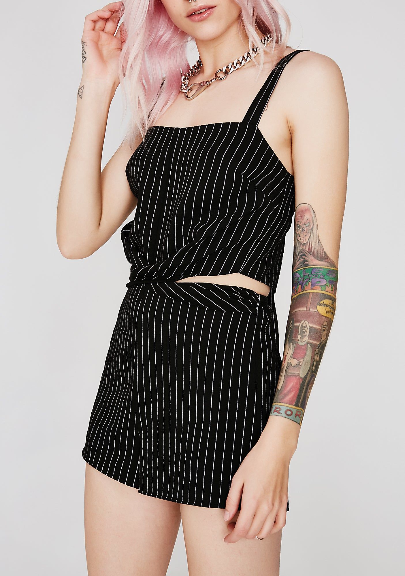 Mob Life Pinstripe Romper sold by Dolls Kill product image thumbnail 2