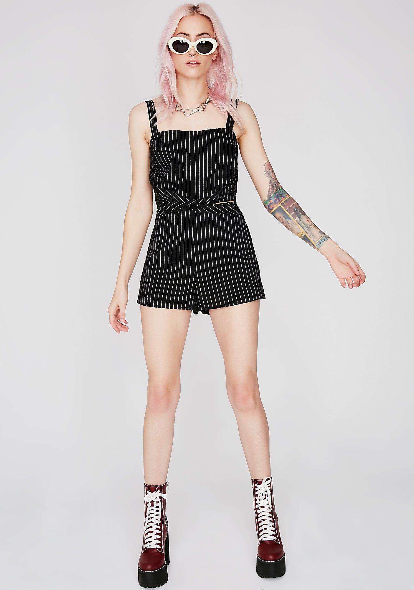 Mob Life Pinstripe Romper sold by Dolls Kill product image thumbnail 3