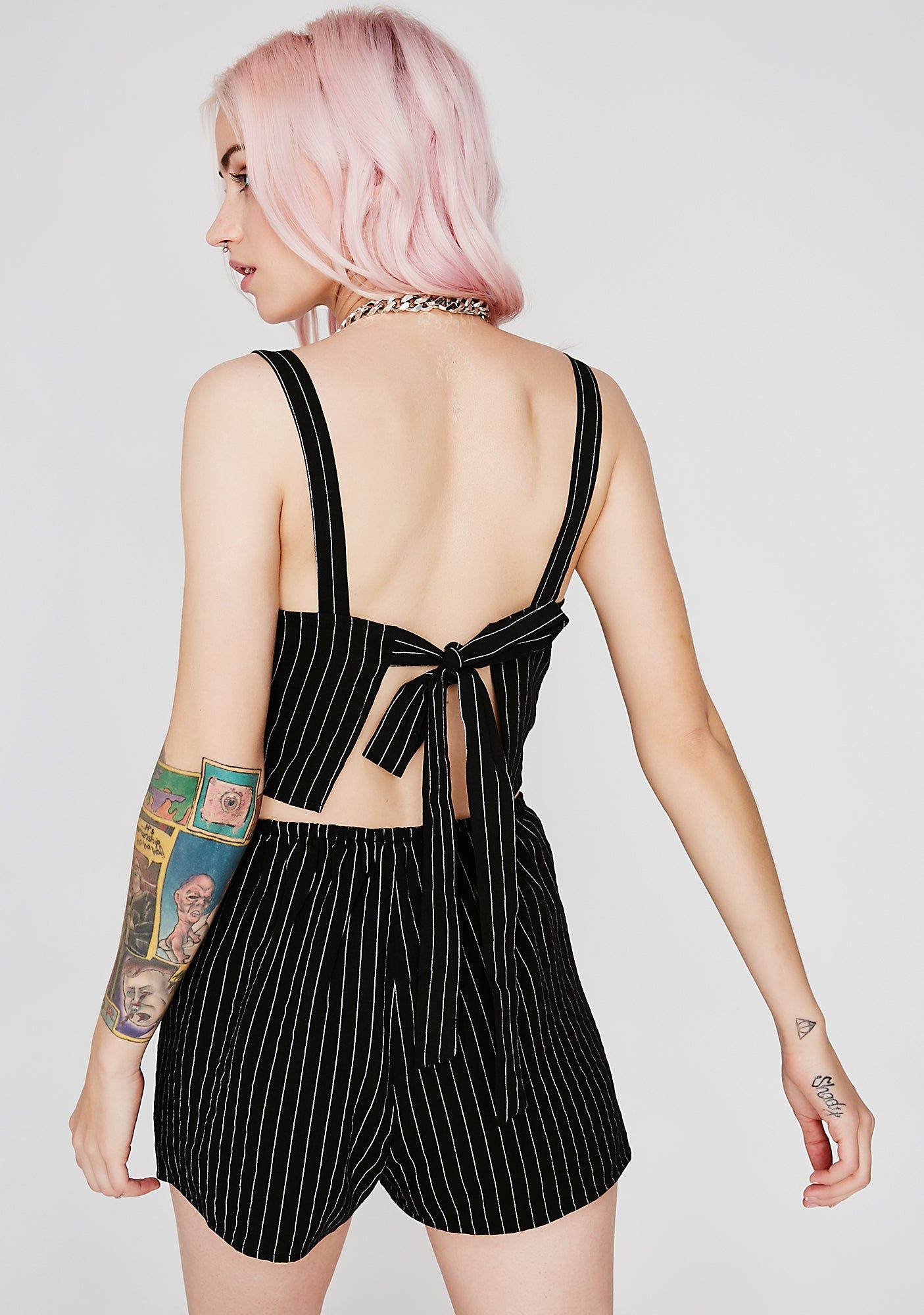 Mob Life Pinstripe Romper sold by Dolls Kill product image thumbnail 4