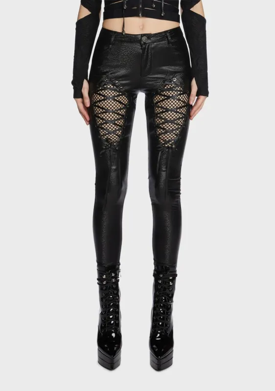 Gothic Fishnet Skinny Vegan Leather Pants sold by Dolls Kill