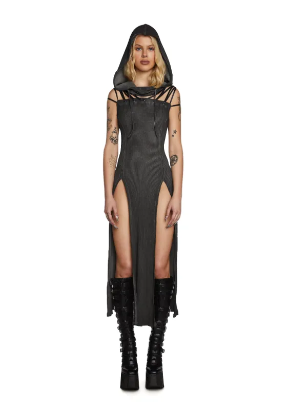 Modulation Smoke Hooded Maxi Dress - Gray sold by Dolls Kill