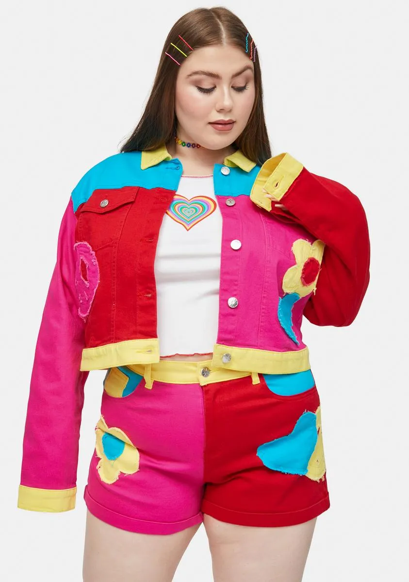 Plus Free Luv Nation Colorblock Applique Twill Jacket sold by Dolls Kill