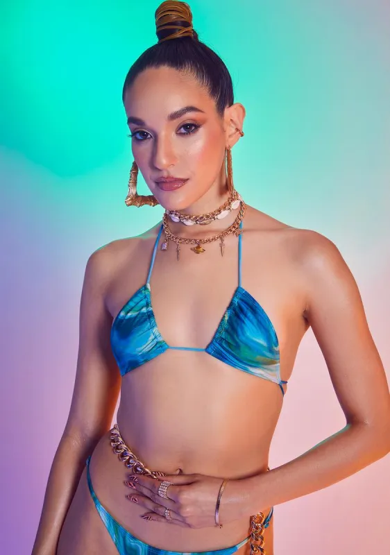 Marble Print Recycled Triangle Bikini Top sold by Dolls Kill