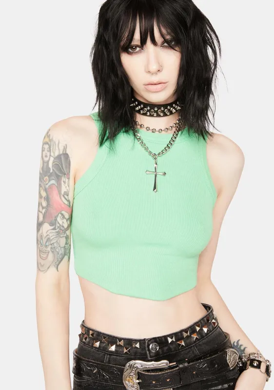 Green Keep It Simple Ribbed Crop Top sold by Dolls Kill