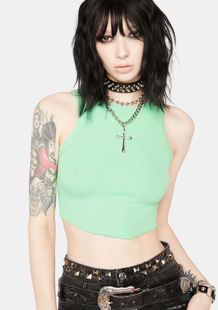 Green Keep It Simple Ribbed Crop Top sold by Dolls Kill