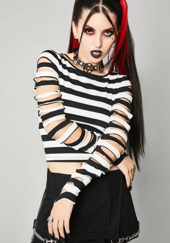 Lost Souls Striped Long Sleeve Top sold by Dolls Kill