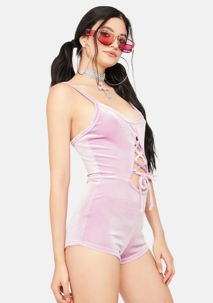Mauve Changing Perspectives Velour Lace Up Romper sold by Dolls Kill product image thumbnail 2