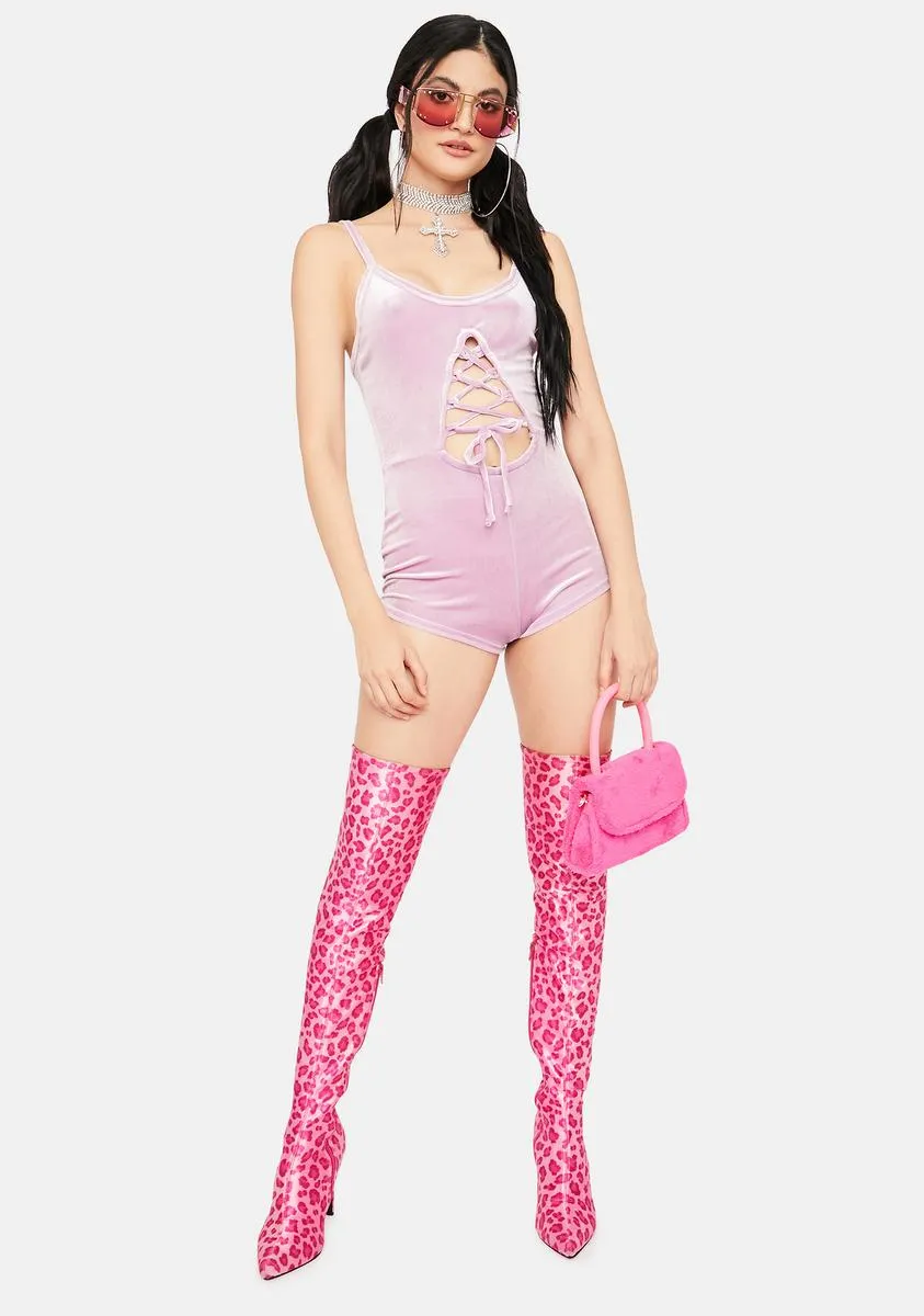 Mauve Changing Perspectives Velour Lace Up Romper sold by Dolls Kill product image thumbnail 3