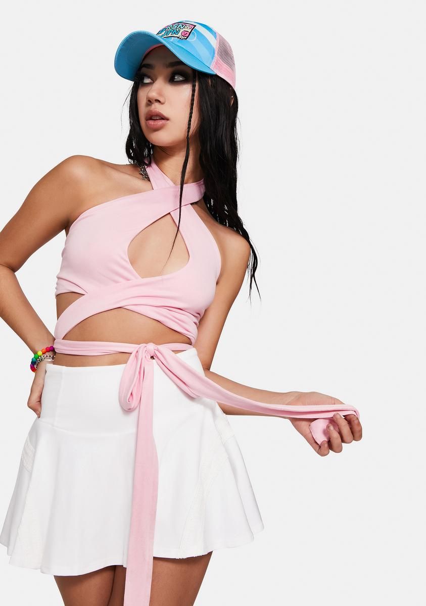 Bubblegum Relaxed State Cross Front Crop Top sold by Dolls Kill