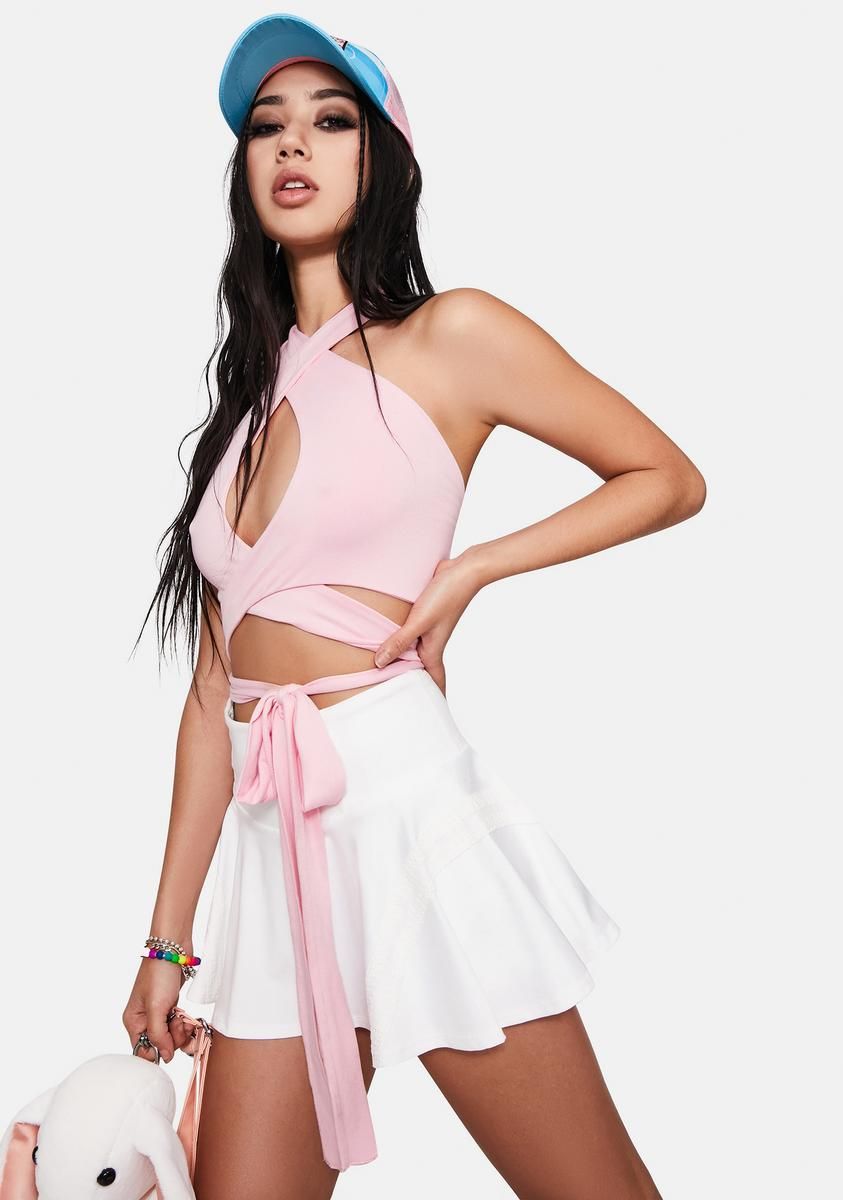 Bubblegum Relaxed State Cross Front Crop Top sold by Dolls Kill product image thumbnail 2