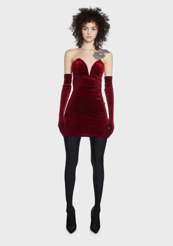Wine Velvet Glove Mini Dress sold by Dolls Kill