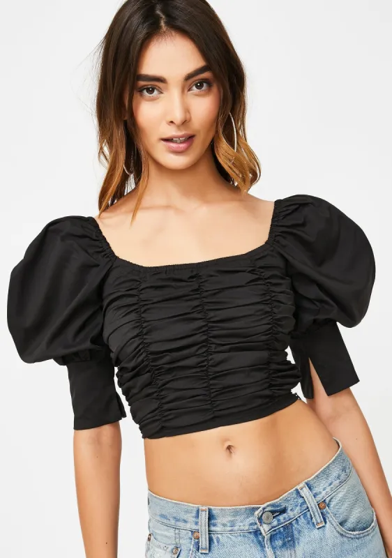 Black Wrinkle Crop Blouse sold by Dolls Kill