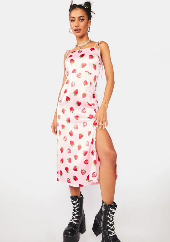 90's Strawberry Satin Dress sold by Dolls Kill