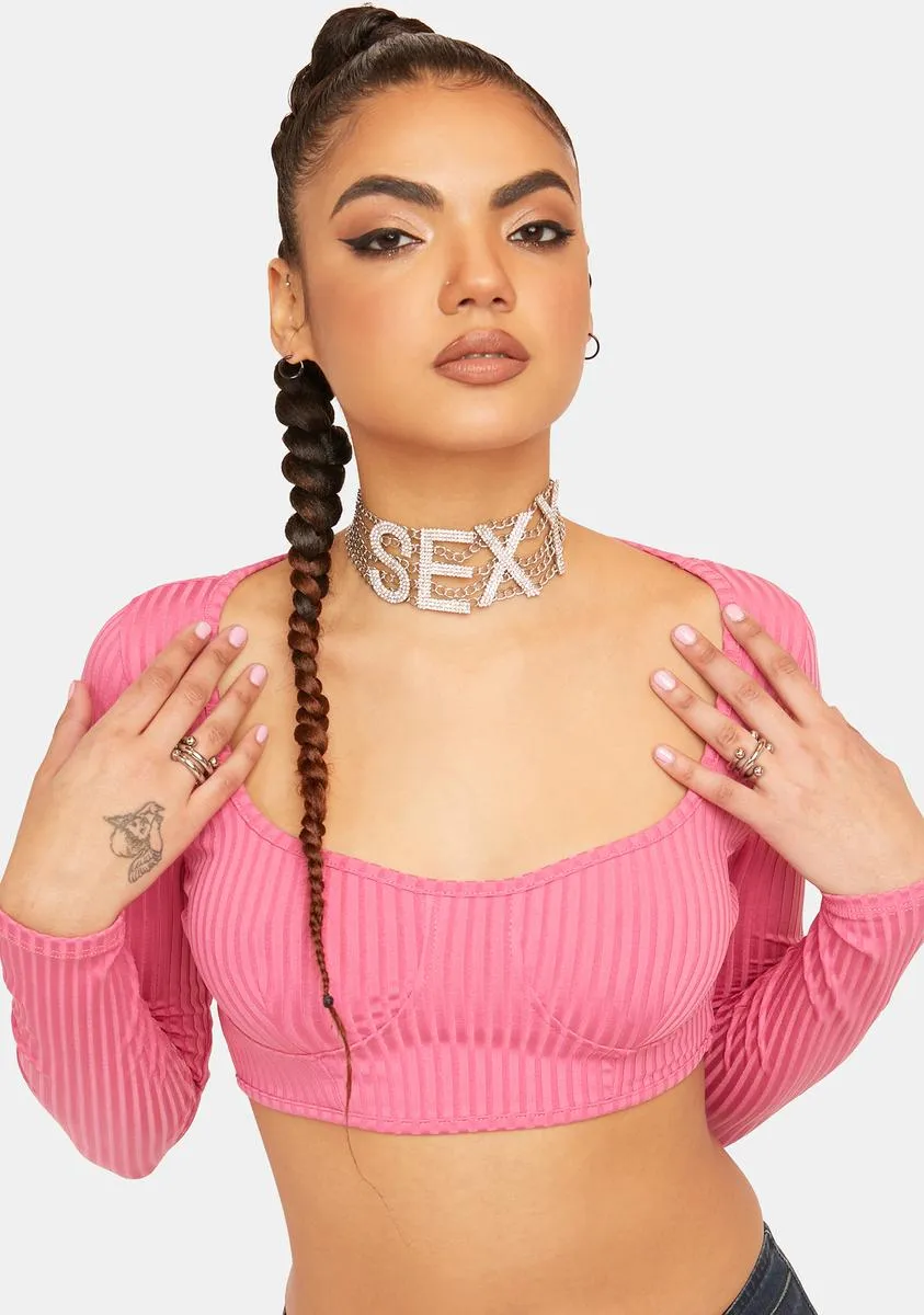 Kiss We Have Fun Long Sleeve Crop Top sold by Dolls Kill