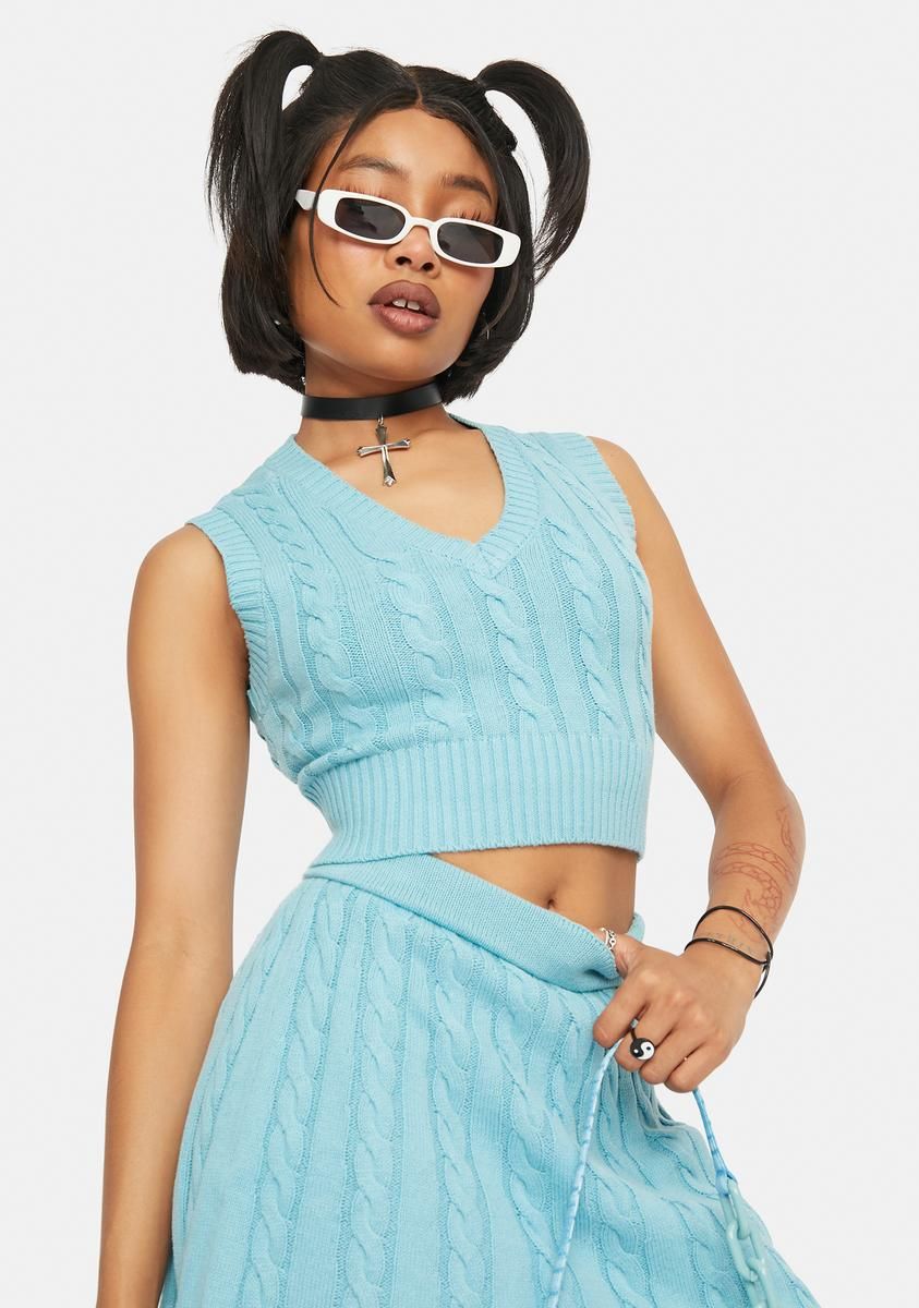 Blue Knit Crop Tank sold by Dolls Kill product image thumbnail 2