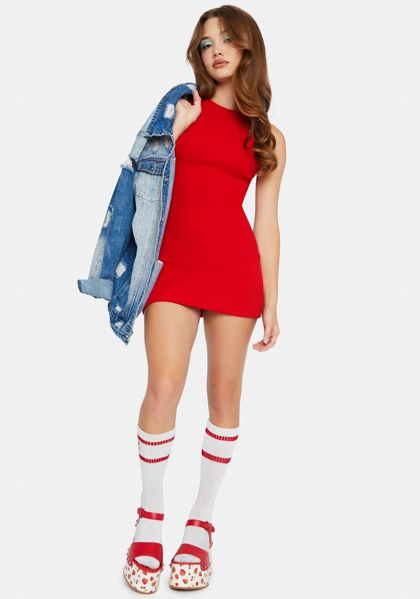 Cherry Downtown Days Ribbed Mini Dress sold by Dolls Kill product image thumbnail 3