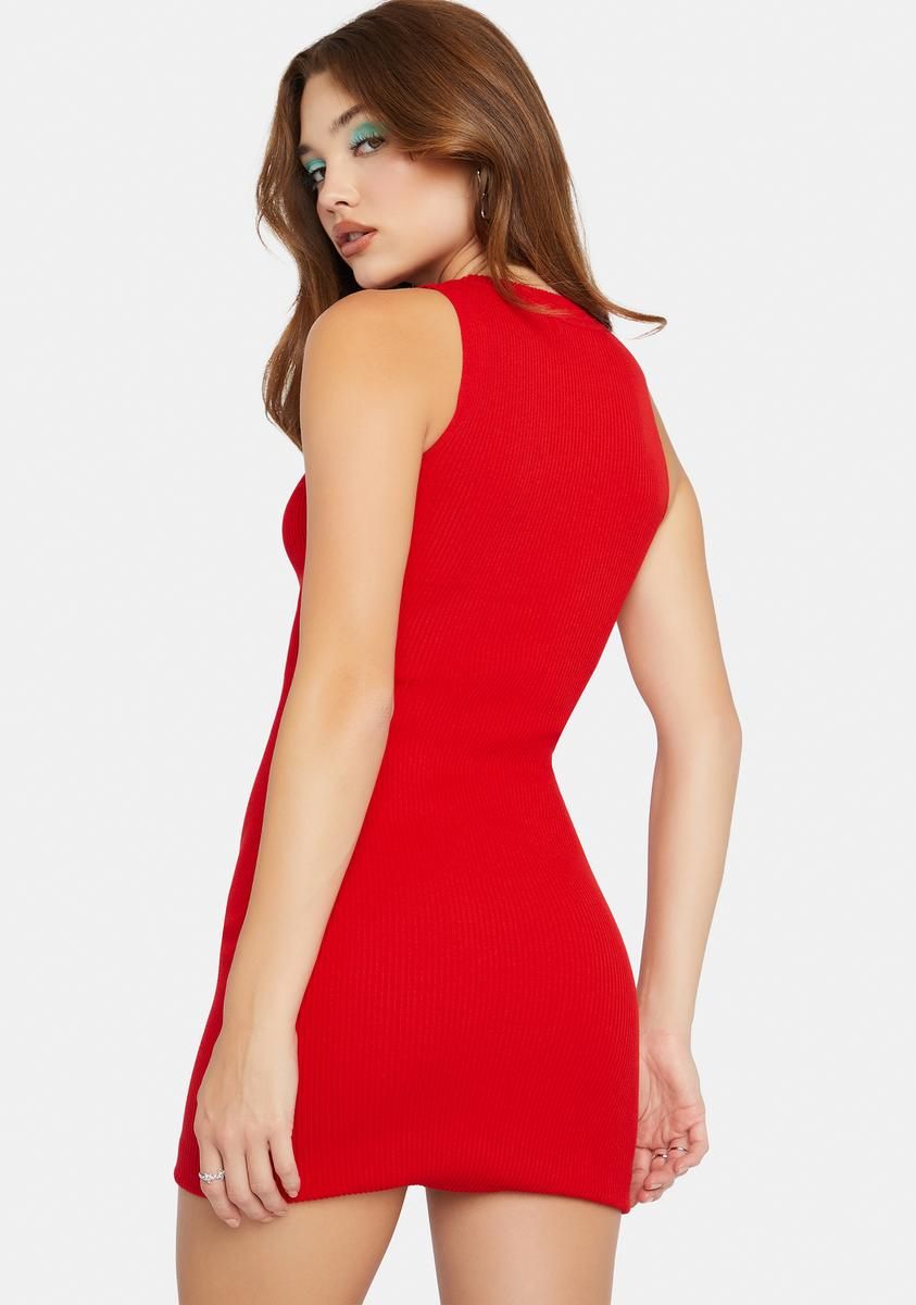 Cherry Downtown Days Ribbed Mini Dress sold by Dolls Kill product image thumbnail 4