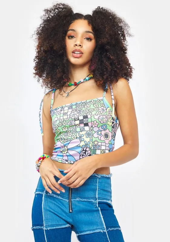 Flower Power Tie Up Strappy Crop Top sold by Dolls Kill