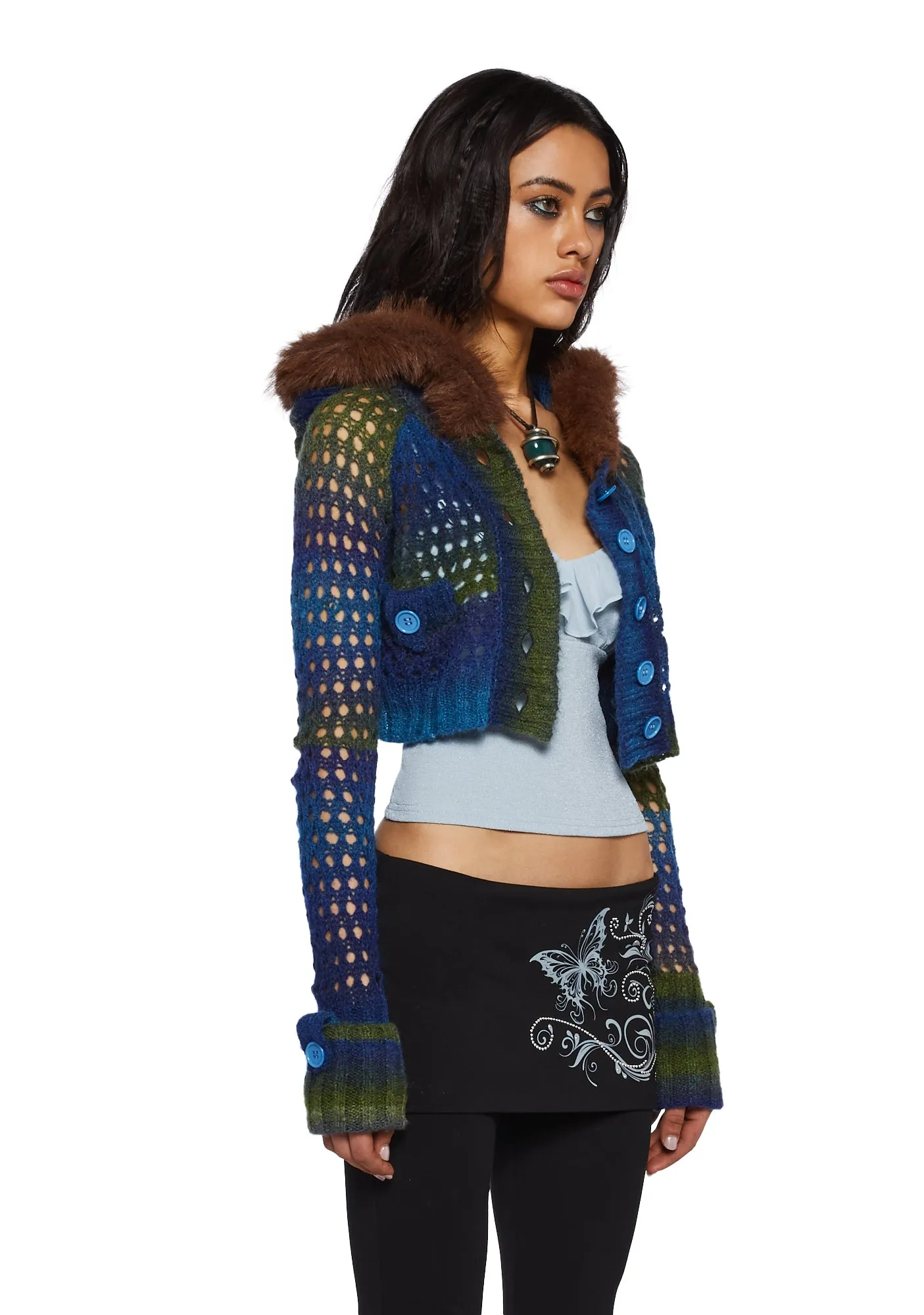 A Creature's Comforts Hooded Cardigan - Blue sold by Dolls Kill product image thumbnail 3