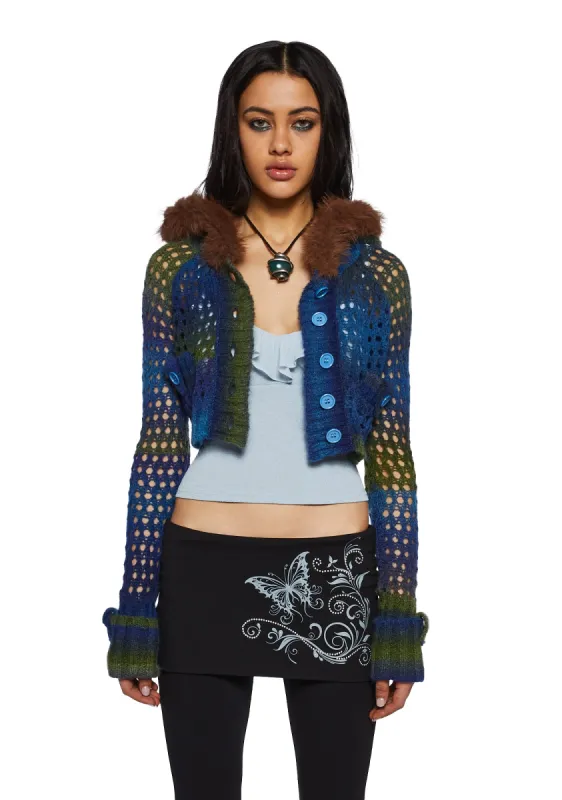 A Creature's Comforts Hooded Cardigan - Blue sold by Dolls Kill