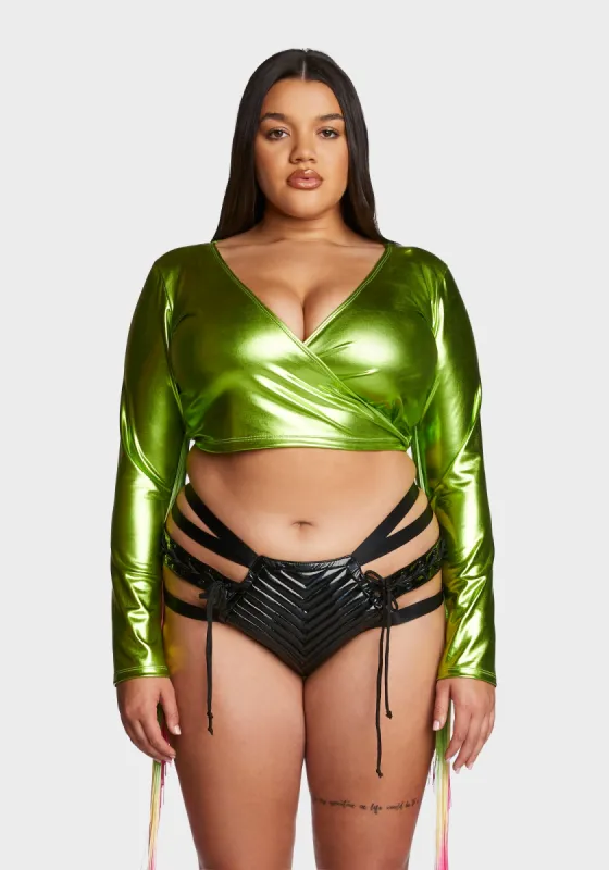 Plus Euphoric Element Fringe Wrap Top - Lime sold by Dolls Kill
