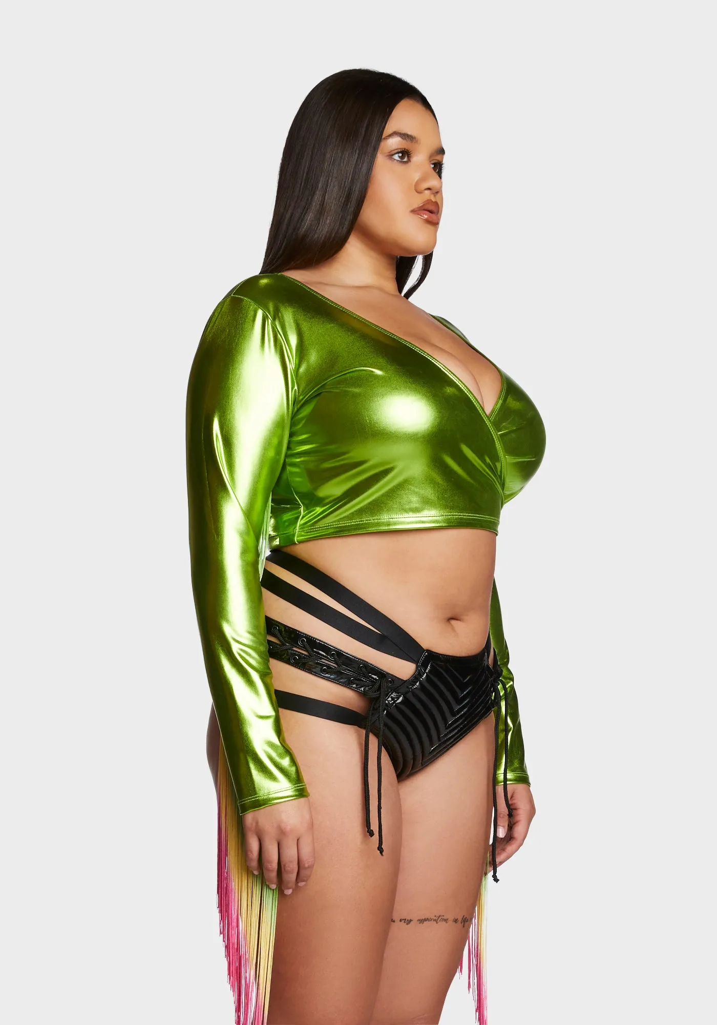 Plus Euphoric Element Fringe Wrap Top - Lime sold by Dolls Kill product image thumbnail 3