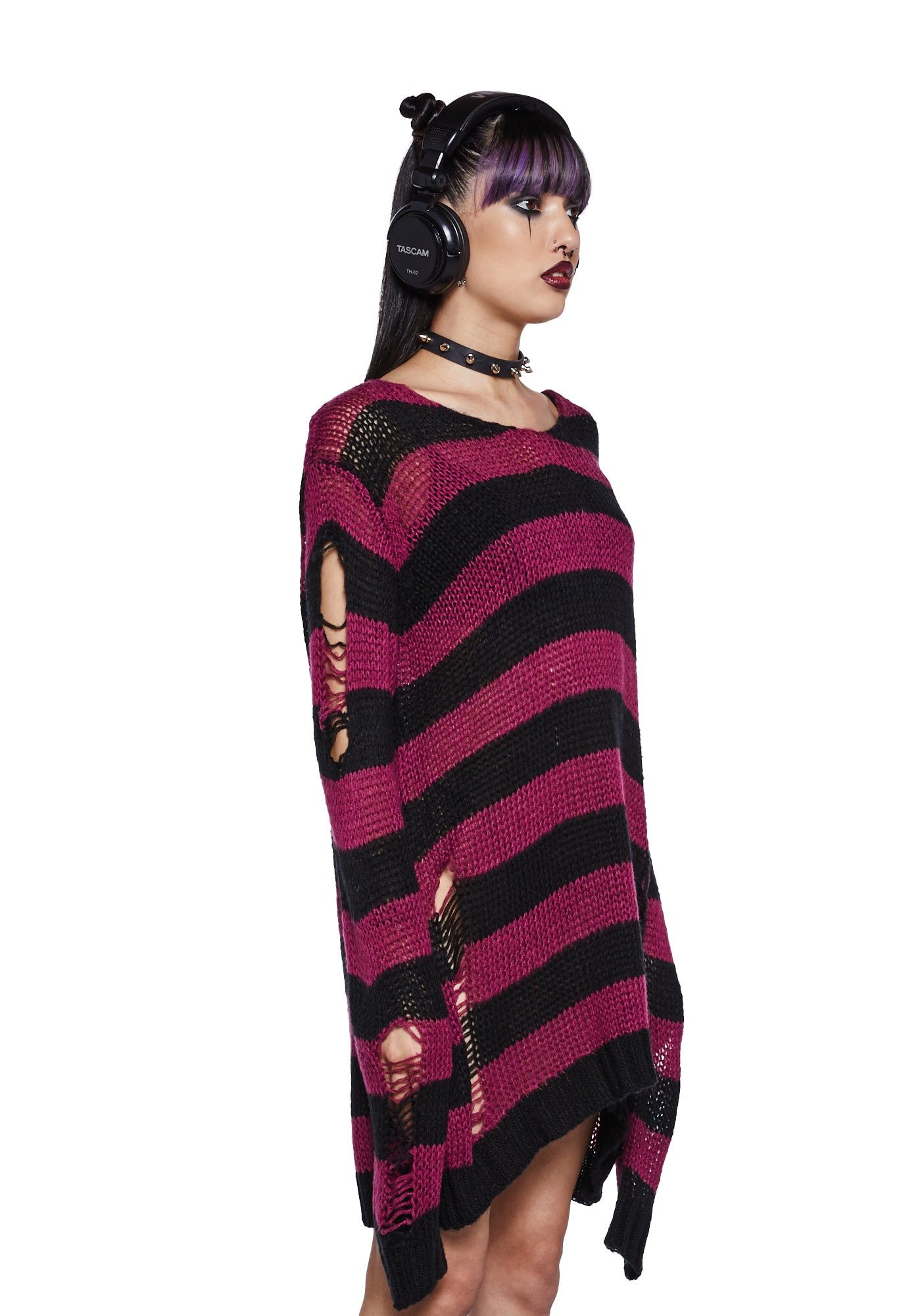 Darling Of Darkness Striped Sweater - Black/Purple sold by Dolls Kill product image thumbnail 3