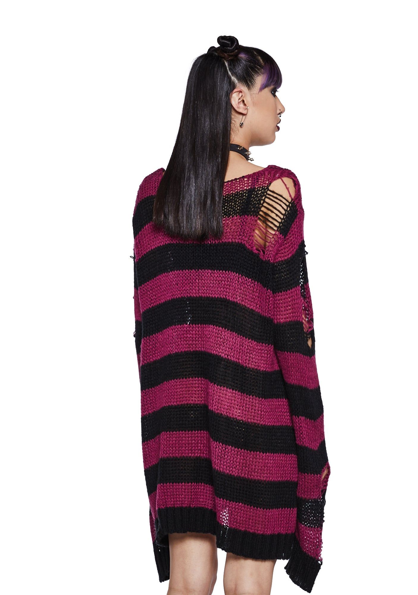 Darling Of Darkness Striped Sweater - Black/Purple sold by Dolls Kill product image thumbnail 4
