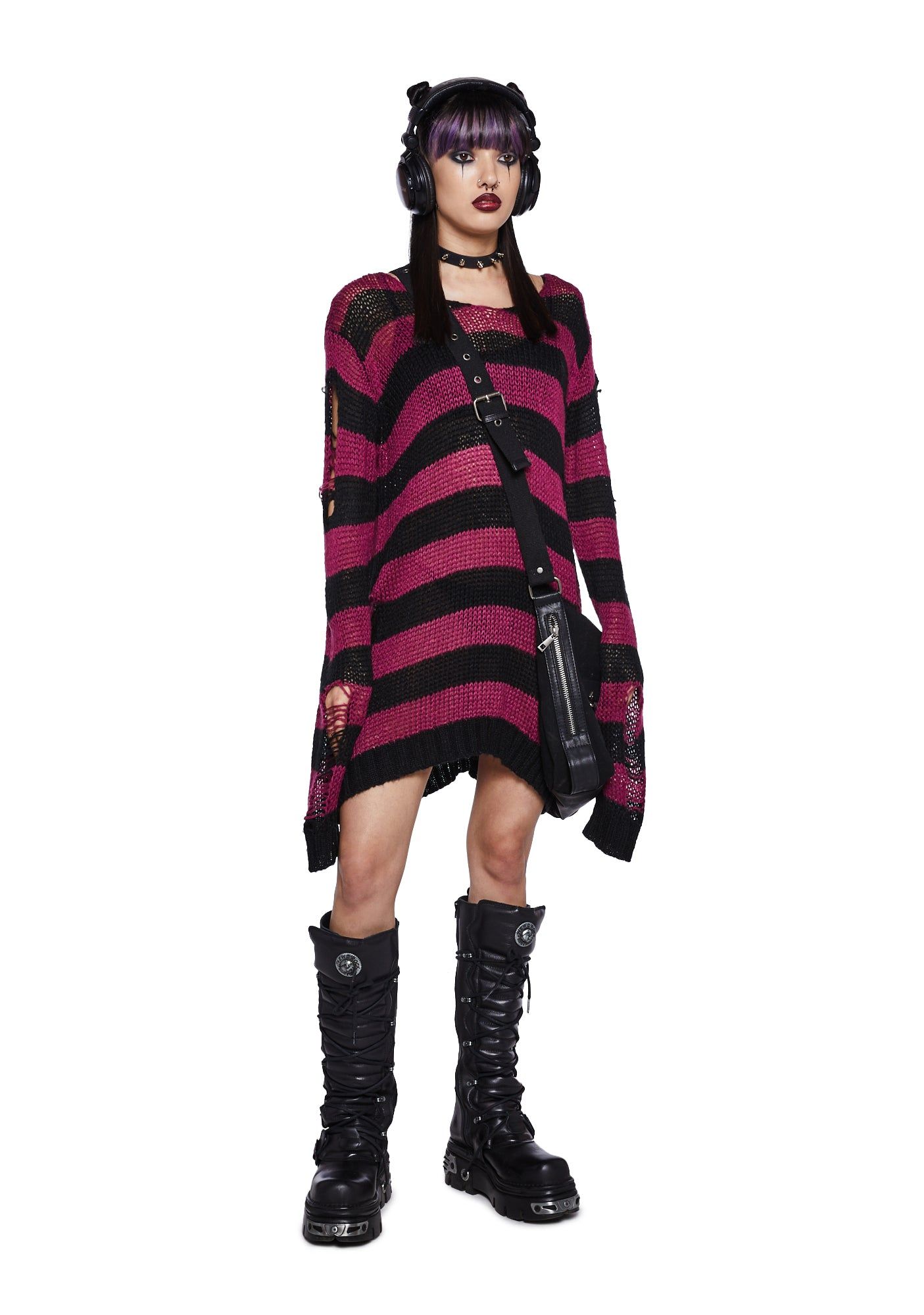 Darling Of Darkness Striped Sweater - Black/Purple sold by Dolls Kill product image thumbnail 2
