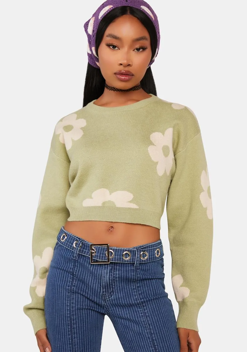 Sage Groovin' On Crop Sweater sold by Dolls Kill