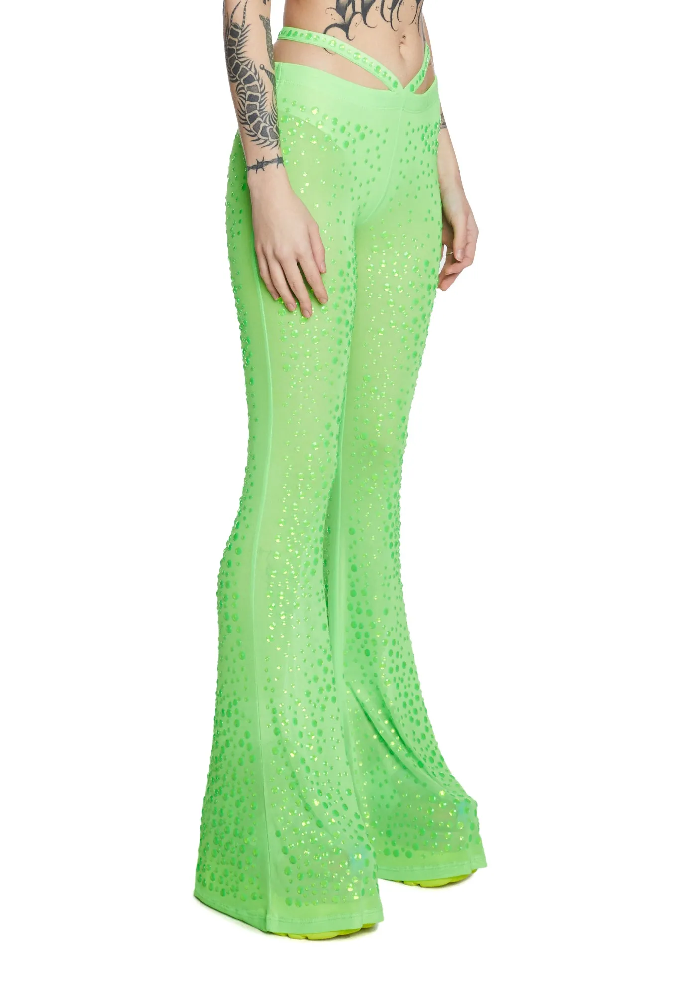 Stardust Showdown Strappy Flares - Neon Green sold by Dolls Kill product image thumbnail 3