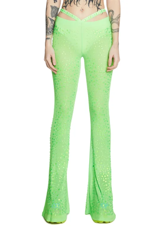 Stardust Showdown Strappy Flares - Neon Green sold by Dolls Kill