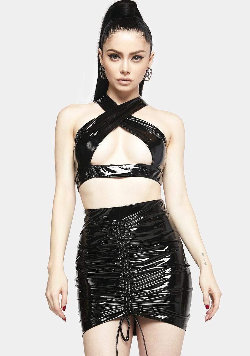 Wicked Winter Nights Vegan Leather Skirt Set sold by Dolls Kill