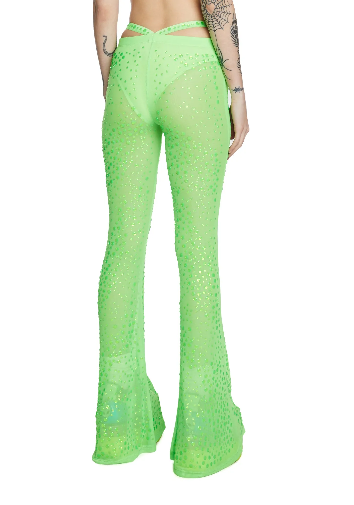 Stardust Showdown Strappy Flares - Neon Green sold by Dolls Kill product image thumbnail 4
